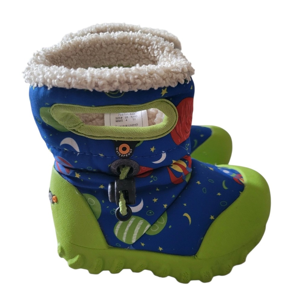 BOGS B-Moc Space Snow Boots Infant 4 EU 20 Blue Green Faux Fur Waterproof -4°F